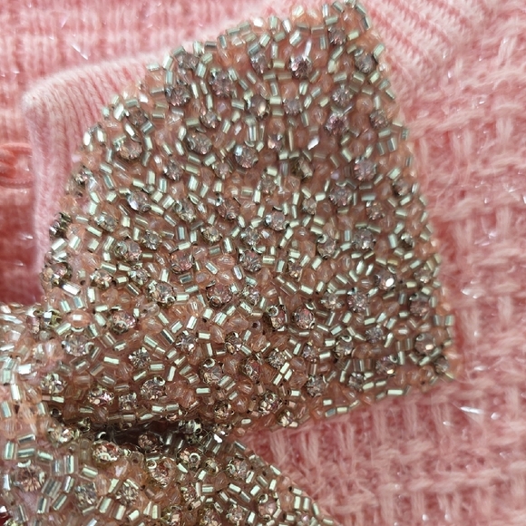 Alice + Olivia Pink Cardigan with Glitter Bow.  Size Small Petite - Picture 9 of 12